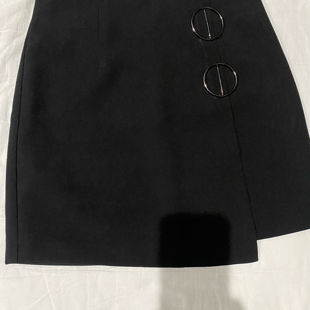 Black Mini Skirt with Decorative Metal Ring Accents